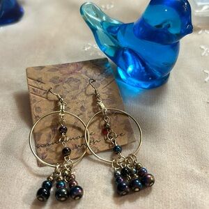 Gold Hoop Earrings with Pearlescent Bead dangle